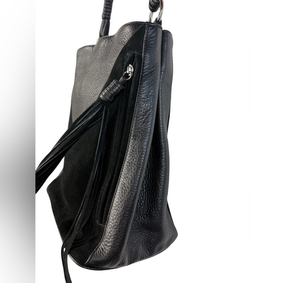 Sam Edelman Monica black fringe suede & leather bucket shoulder/crossbody purse - Picture 3 of 12